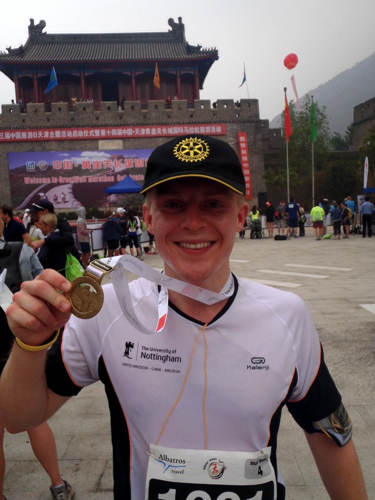 Robert Avery-Phipps in China at the end of his Marathon for "End Polio Now"