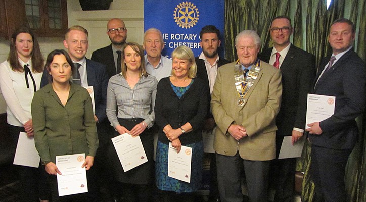 Chesterfield Rotary president Ian Gaunt with founder members of the new satellite club.