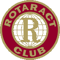 Rotaract Club logo featuring a gold "R" and globe in the centre, surrounded by a red and gold circular border with the words "Rotaract Club.